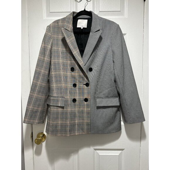 Tibi Two Tone Check Plaid Steward Double Breasted Blazer Women's 12 Chic NO BELT - Picture 1 of 13